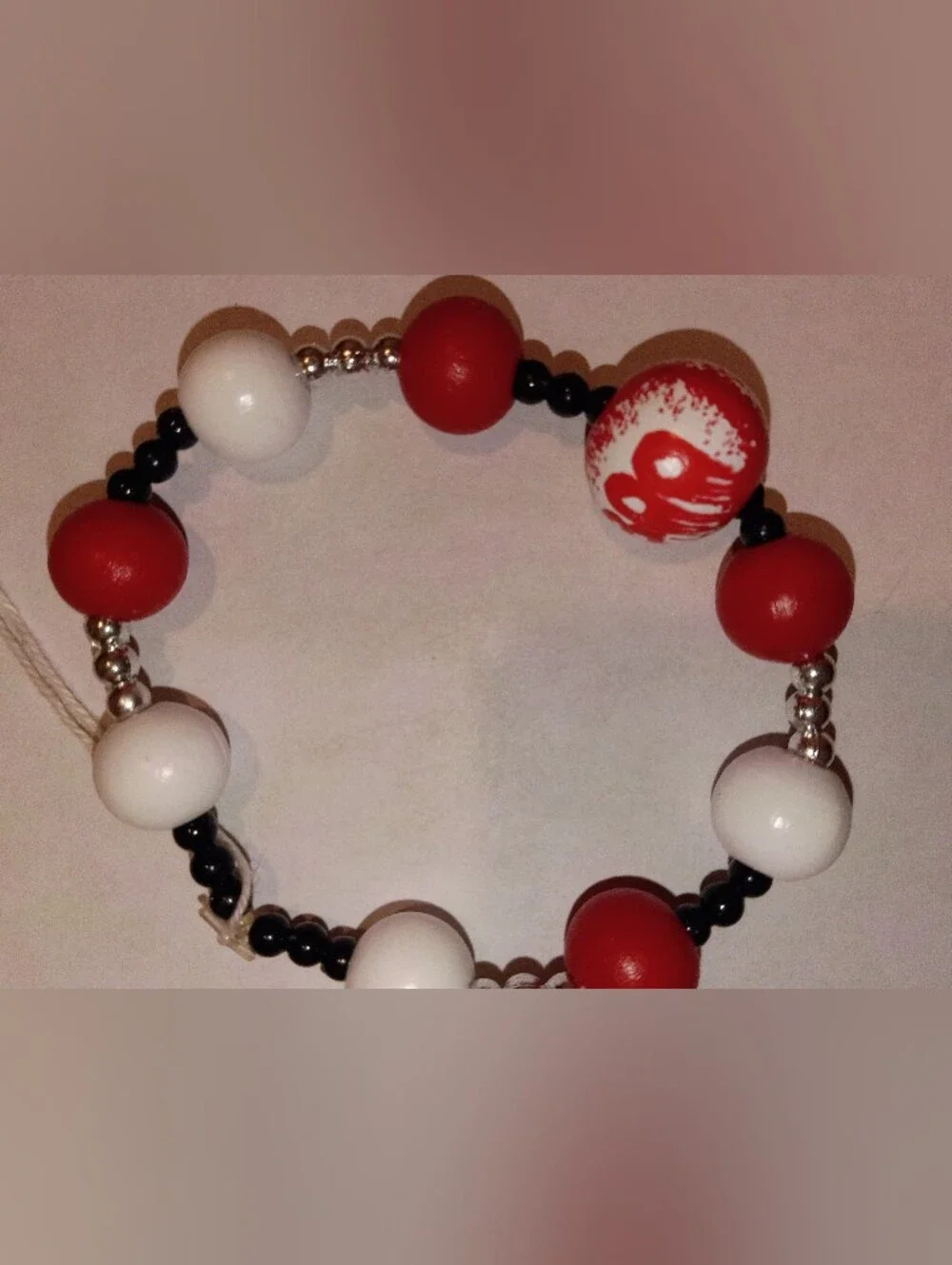 Red and White Beaded Bracelet